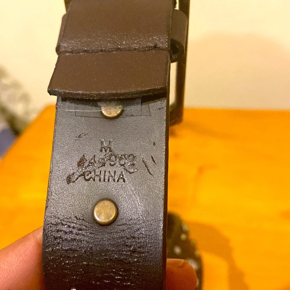 Calvin Klein Western Style Belt with Crystals and Matte Brass Color Findings M
